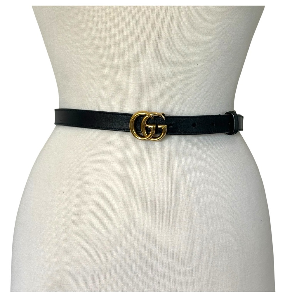 Authentic Gucci GG Marmont Leather Thin Belt with Brass Gold “GG” Buckle 80/32